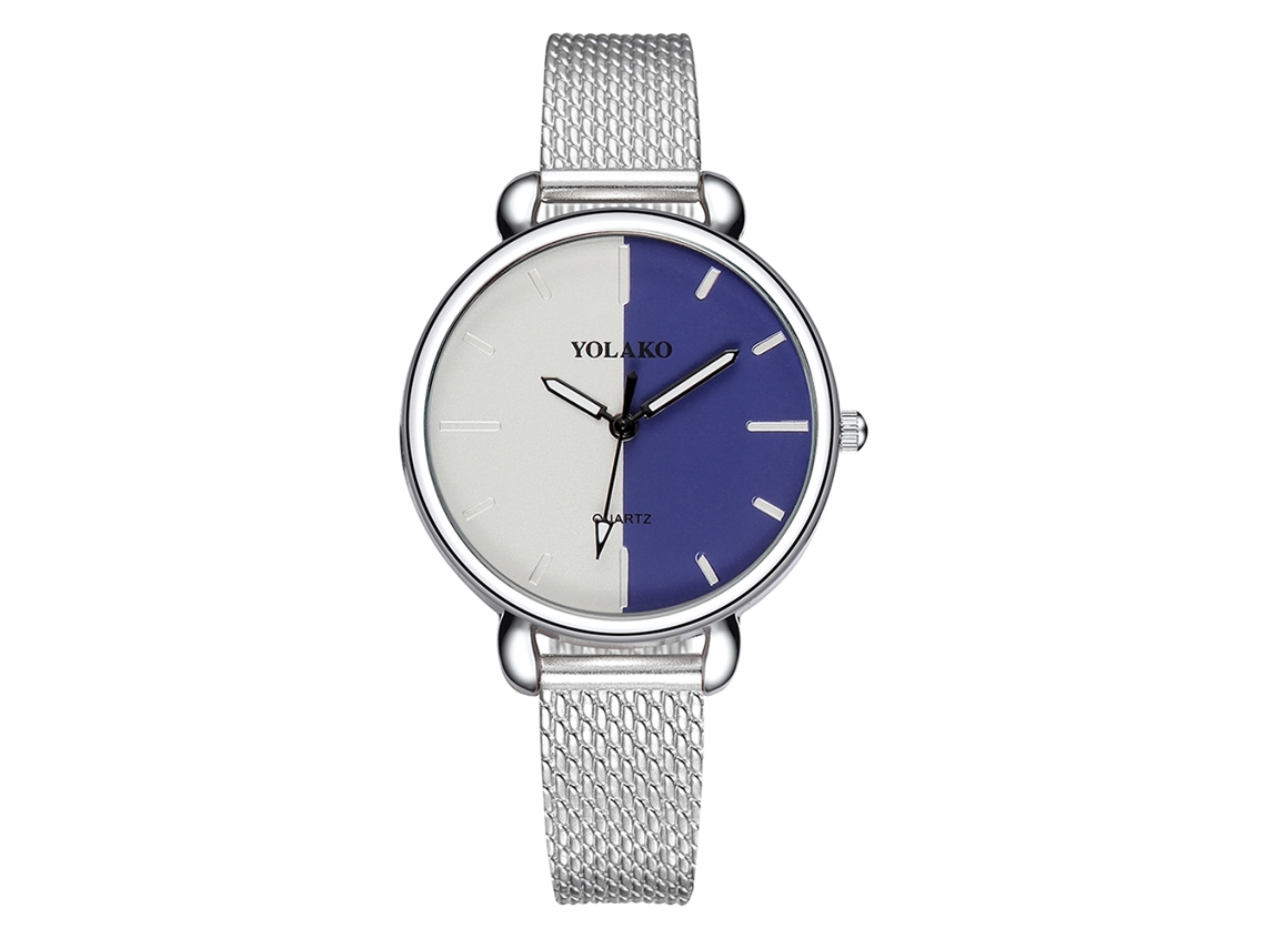 Relógio Feminino Yolako de Quartzo com Pulseira Plástica e Mostrador Bicolor Prata Azul Escuro