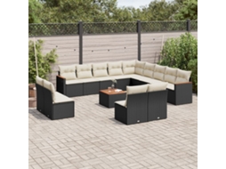 14 Pcs Conjunto De Sofás P/ Jardim C/ Almofadões Vime Pe Preto Dkd Home Decor