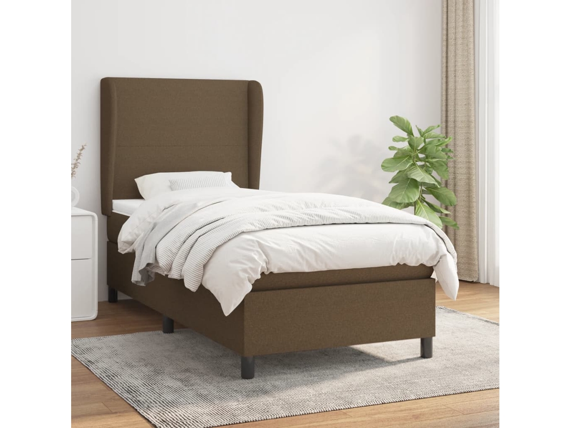 Vidaxl Cama Com Molas/colchão 90x190 Cm Tecido Castanho-escuro