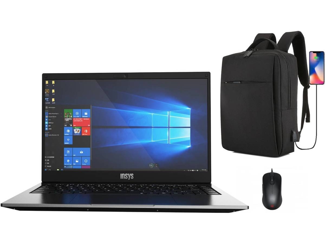 Pack Portátil INSYS PT1-140C (14'' - Intel Core i3-10110U - RAM: 8 GB - 128 GB SSD - Intel UHD Graphics) + Mochila  + Rato