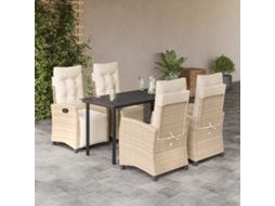 5 Pcs Conjunto De Jantar P/ Jardim Com Almofadões Vime Pe Bege Dkd Home Decor
