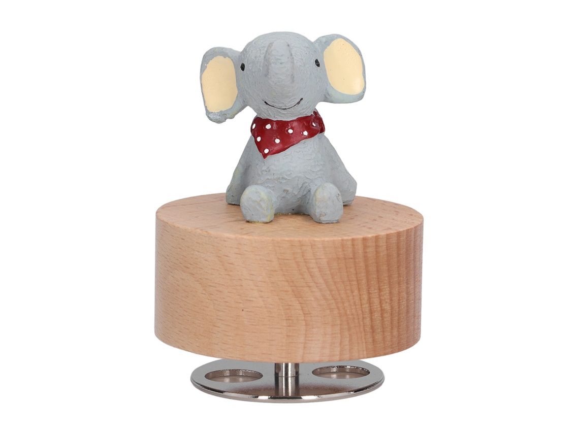 Caixa de Música Diy Elefante Madeira Redonda Presente Decoração