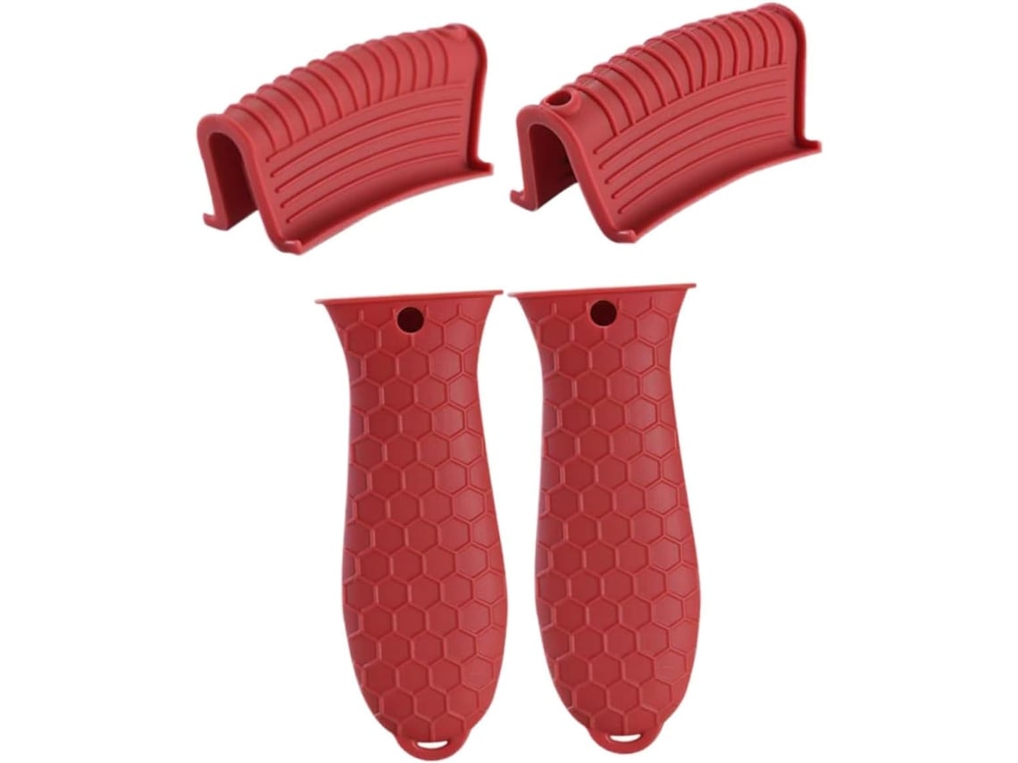 Conjunto De 4 Protetores De Cabo De Silicone, Vermelhos, Para Panelas