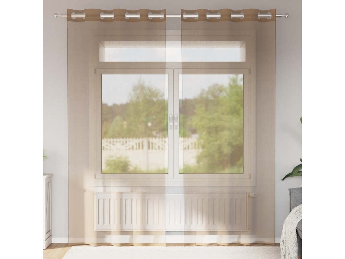 Vidaxl Cortinas De Voile Com Ilhós 2 Pcs Castanho-claro