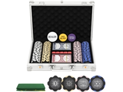 Fichas de Poker Colocadas em Caixa, com Dados, Botão de Dealer, Baralhos de 2 Cartas, Cores Prateadas Ge