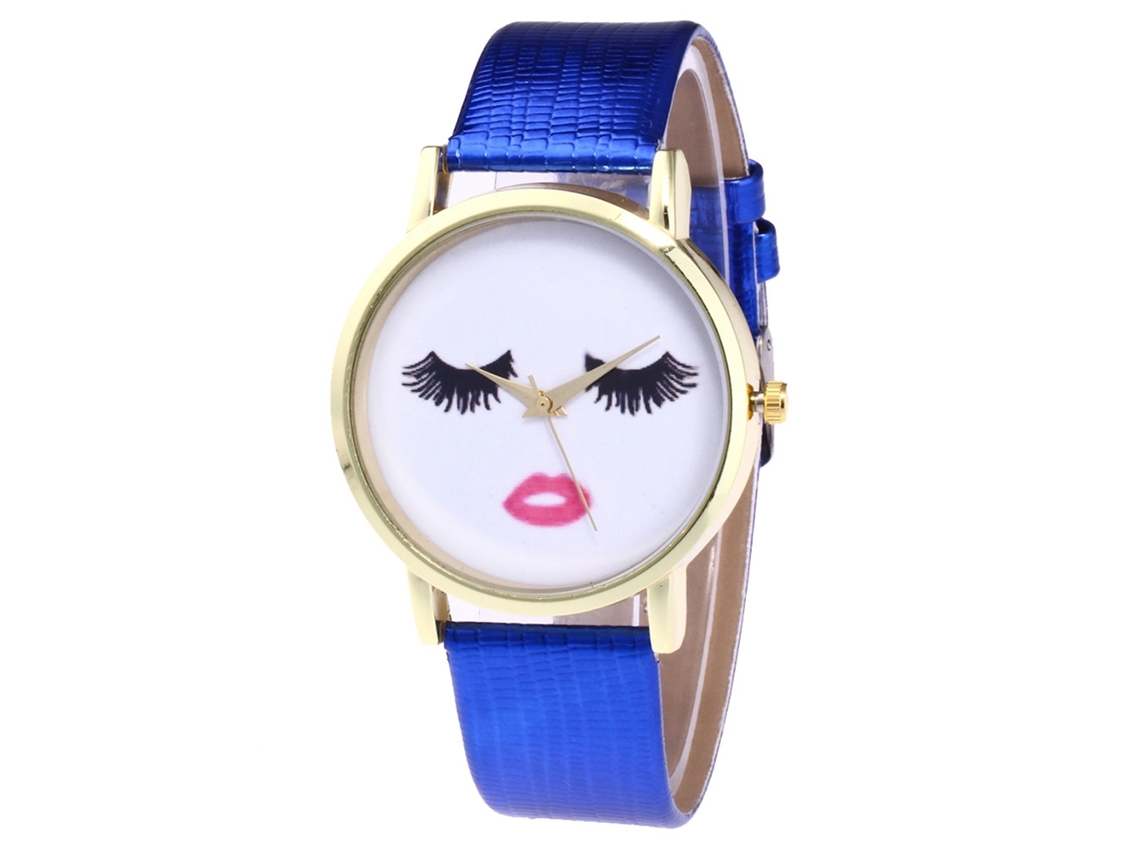 Relógio de Pulso Feminino de Quartzo com Pulseira de Couro Pu Estilo Simples Azul