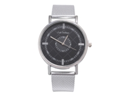 Relógio de pulso masculino casual redondo de quartzo com pulseira de malha (prateado)