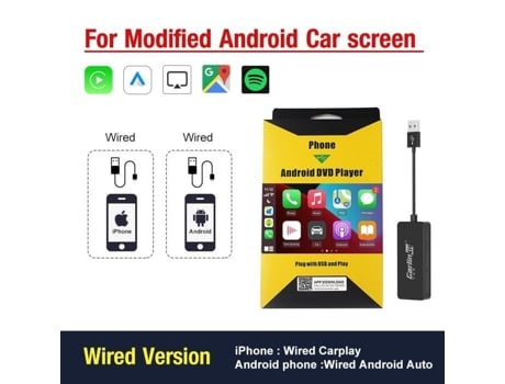 Cabo Usb Bk Carlinkit Genuíno Carlinkit Tablet Carplay Dongle com Fio e Android Auto Sem Fio AIHONTAI