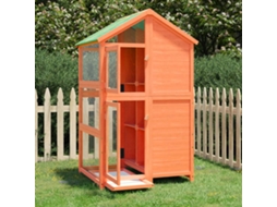Vidaxl Gaiola Para Pássaros 97x81x152 Cm Pinho Maciço Castanho