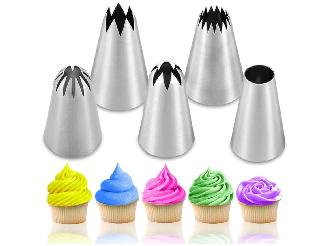 Conjunto De 5 Pontas De Decorar, Inox, Ferramentas De Bolo, Cupcakes, Doces, Para Iniciantes E Profissionais