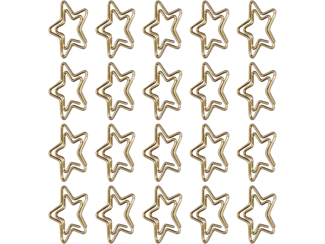 Clips de papel em formato de estrela, macios, resistentes a furos e duráveis, ideais para a mesa. Pacote com 20 unidades.