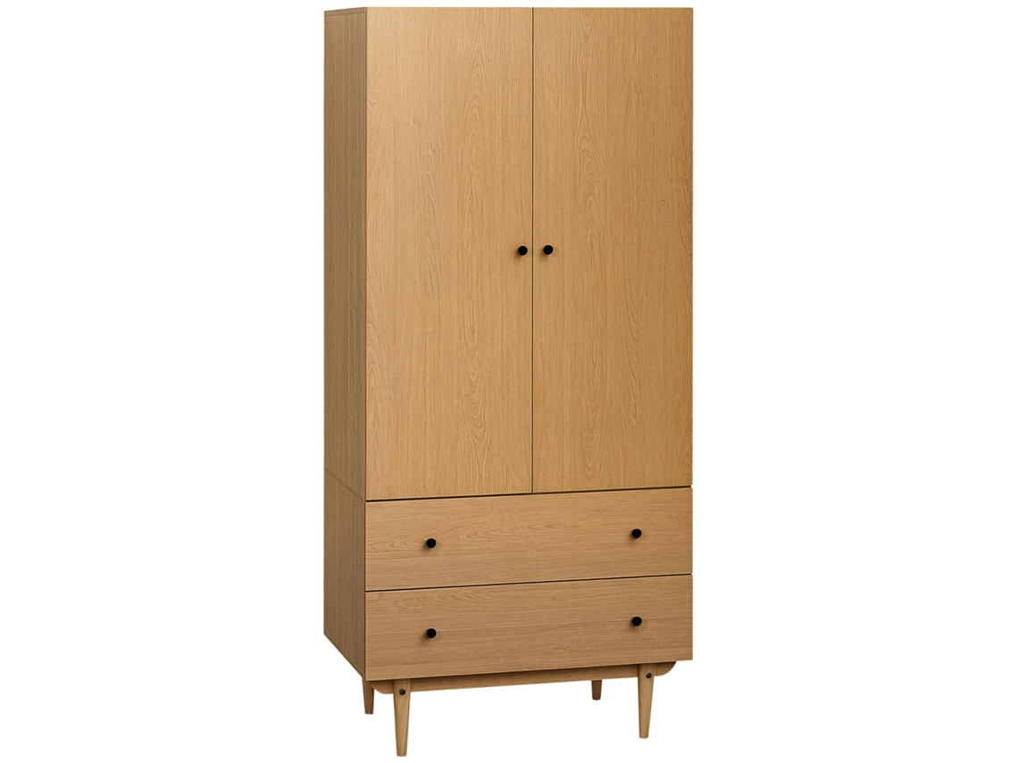 Guarda-roupa/closet Com 2 Portas, 2 Gavetas E Cabideiro - 80 X 52 X 180 Cm - Aparência De Madeira