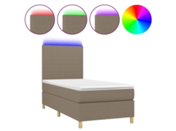 Cama Box Spring com Colchão e Led Tecido Cinza Acastanhado MAISON EXCLUSIVE (90x200 cm)