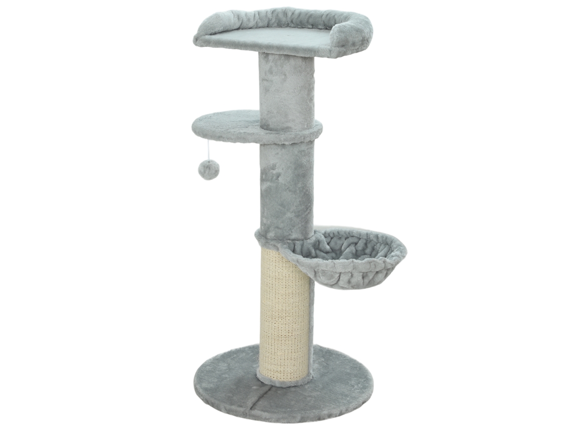 Arranhador 103,5 Cm Torre Com Cama Rede Plataforma Poste De Sisal Extra Grosso Bola Pendurada Cinza Claro