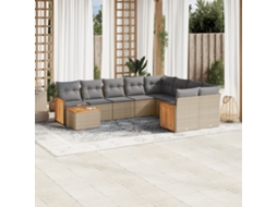 Vidaxl 10 Pcs Conjunto De Sofás P/ Jardim Com Almofadões Vime Pe Bege