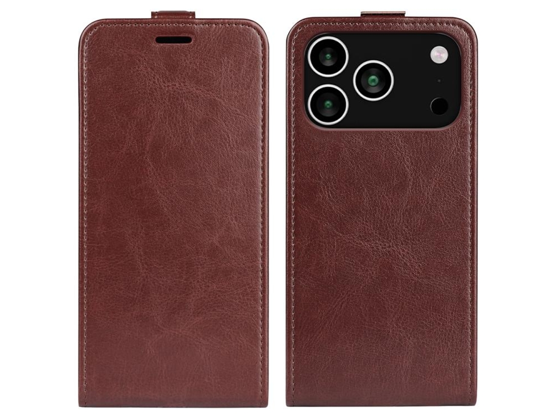 Capa De Couro Texturizada Para Iphone 17 Pro Com Aba Vertical.