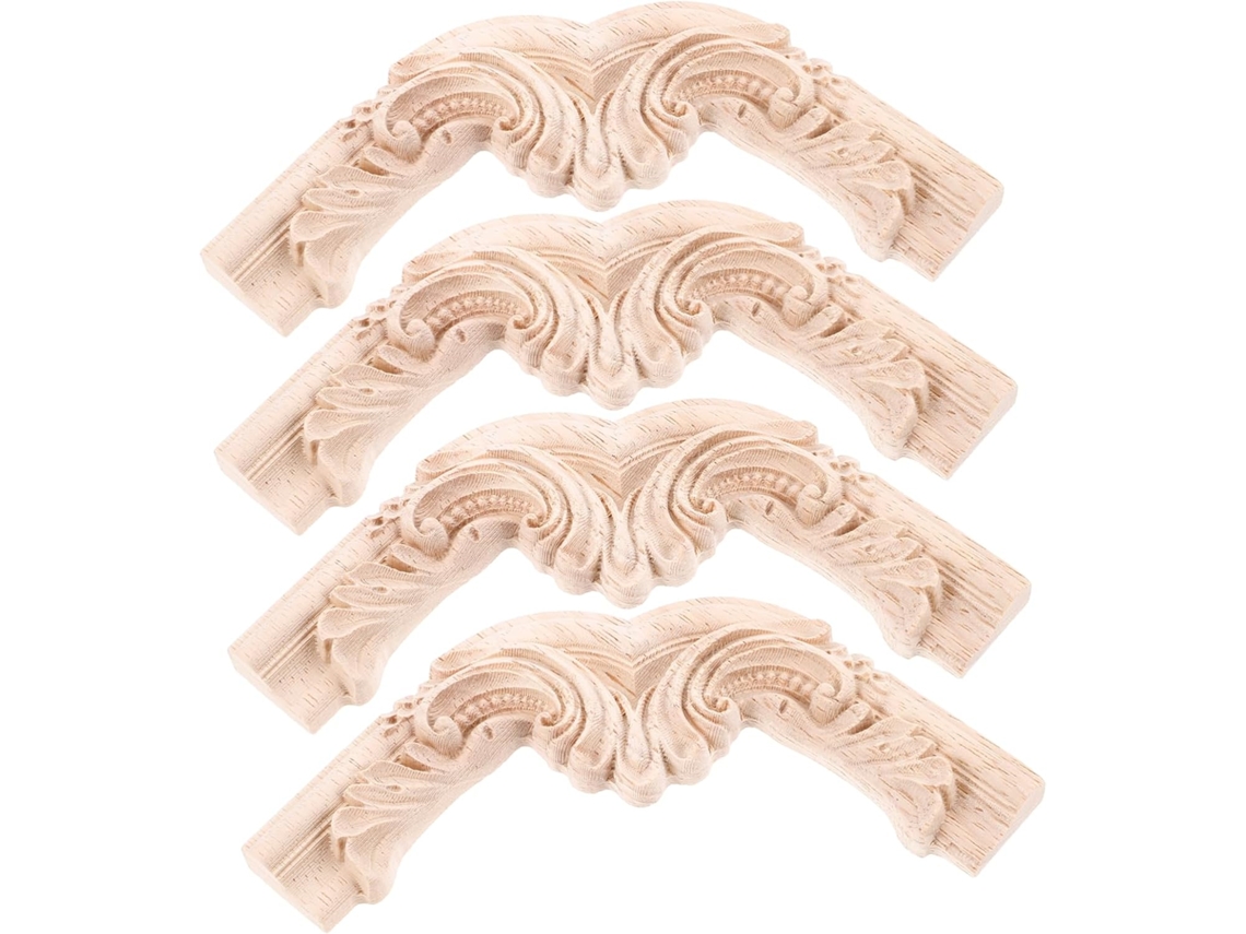 Conjunto de 4 Apliques Madeira Entalhada para Móveis, Embutidos Armários e Portas, Decoração CHABERLU