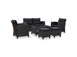 6 Pcs Conjunto Sofás De Jardim C/ Almofadões Vime Pe Preto Dkd Home Decor