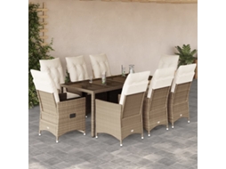 Vidaxl 9 Pcs Conjunto De Jantar P/ Jardim Com Almofadões Vime Pe Bege