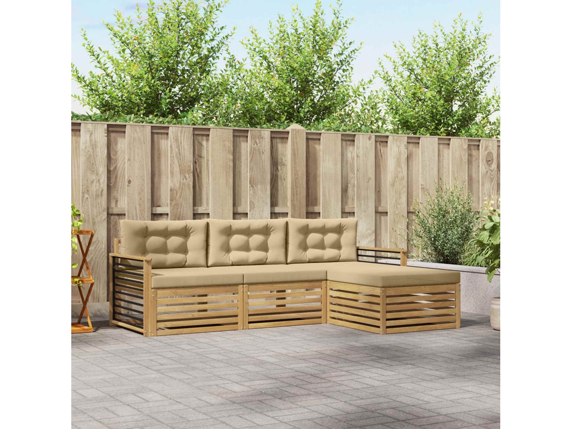 Vidaxl Conjunto De Sofás Para Exterior 4 Unid. Branco E Bege Poliéster