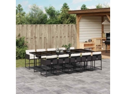 Vidaxl 11 Pcs Conjunto De Jantar P/ Jardim C/ Almofadões Vime Pe Preto