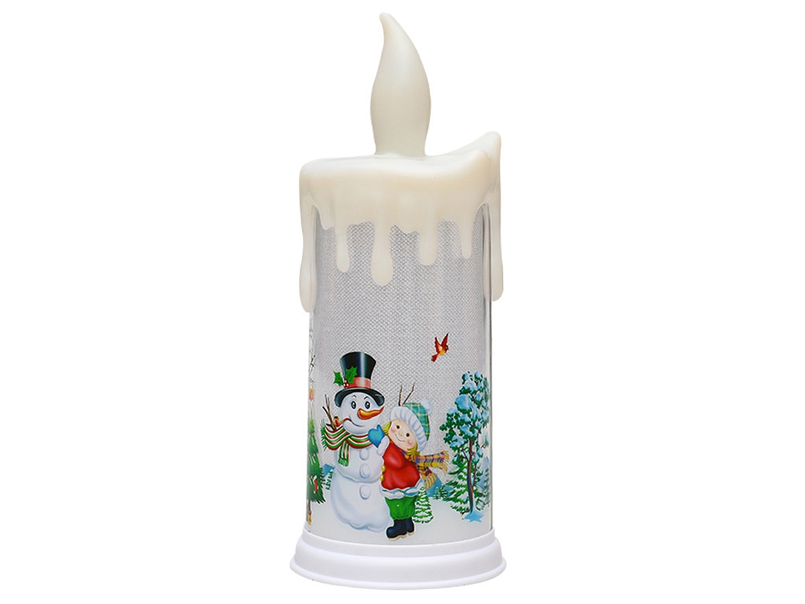 Vela De Natal Boneco De Neve Luz Amarela Quente Estável
