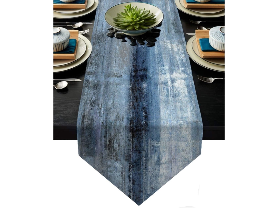 Caminho de Mesa Azul Acinzentado, 33x180 Cm, Estilo Moderno, Juta, para Jantar ou Holi AQUAFORGE