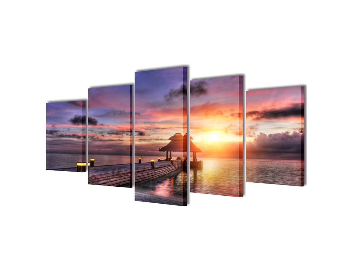 Políptico Praia Com Pavilhão 200 X 100 Cm