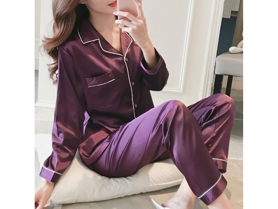 2026 pijamas de Manga Longa para Mulher Conjunto de Pijamas Noturno de Poliéster