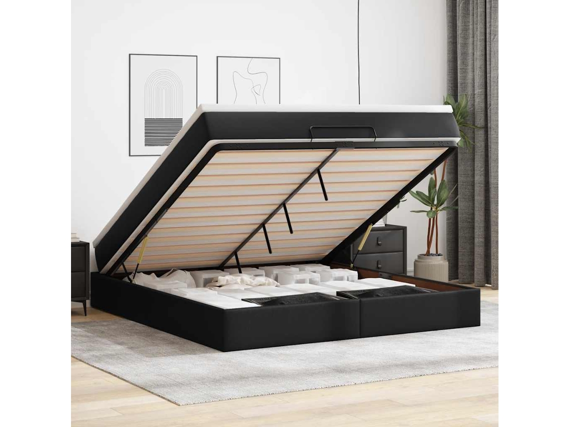 Vidaxl Estrutura De Cama Otomana Com Colchão 180x200 Cm Preta