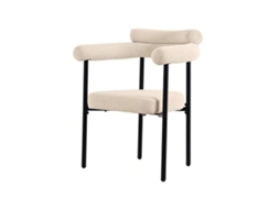 Conjunto de mesa e cadeiras (7 peças), com pés de mesa em metal, inclui 6 cadeiras Ocas em tecido bege camurça, elegantes e confortáveis.