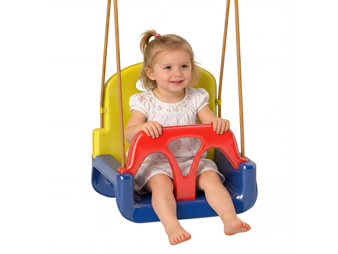 Baloiço Infantil 3 em 1 com Cordas Ajustáveis, Encosto Amovível, Barra em T, Cinto Azul Escuro LAMAISON