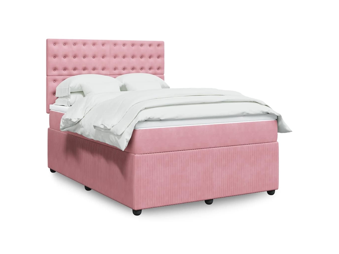 Vidaxl Cama Com Molas/colchão 140x190 Cm Veludo Rosa