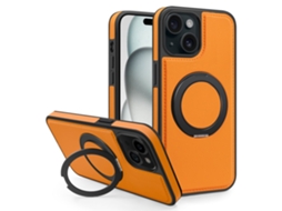 Suporte Casa Quedas Para Iphone 15 Plus Pele Sintética Magnética Laranja