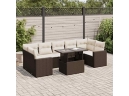 Vidaxl 8 Pcs Conjunto Sofás De Jardim C/ Almofadões Vime Pe Castanho