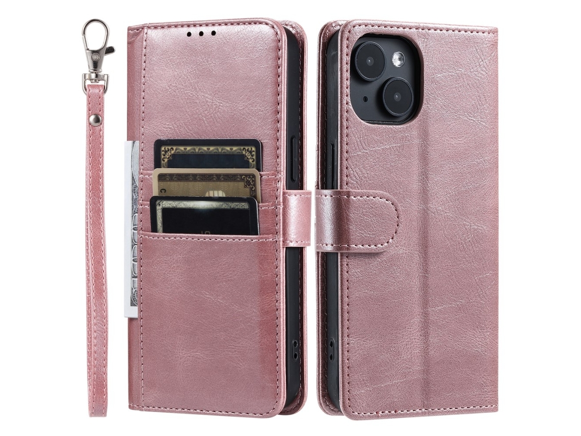 Capa Para Iphone 15 Pele Sintética Com Porta-cartões Rosa