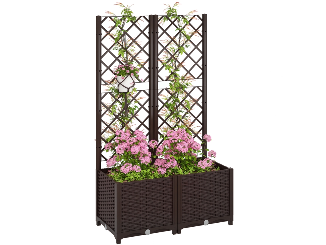 Vaso treliça com canteiro elevado, com 6 furos de drenagem, 80x40x135 cm, marrom | S/MARCA