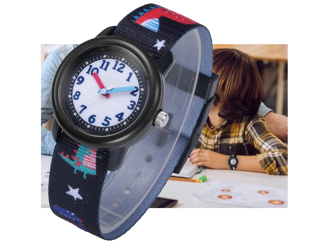 Primerox relógio Infantil de Quartzo com Pulseira de Fita Impermeável 3atm Padrão Dinossauro