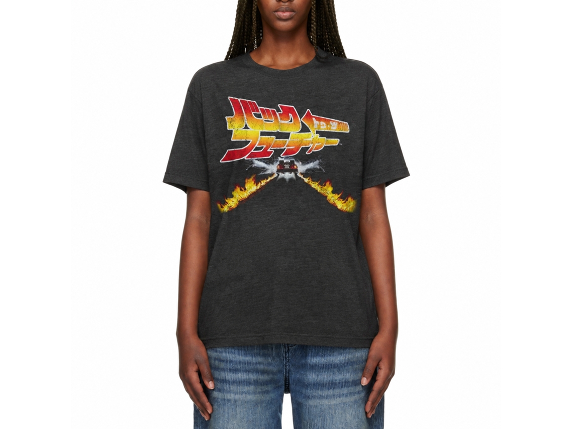 Rockinstone Back To The Future Movie Back To Japan Heather Black Adult T-shirt Size:m