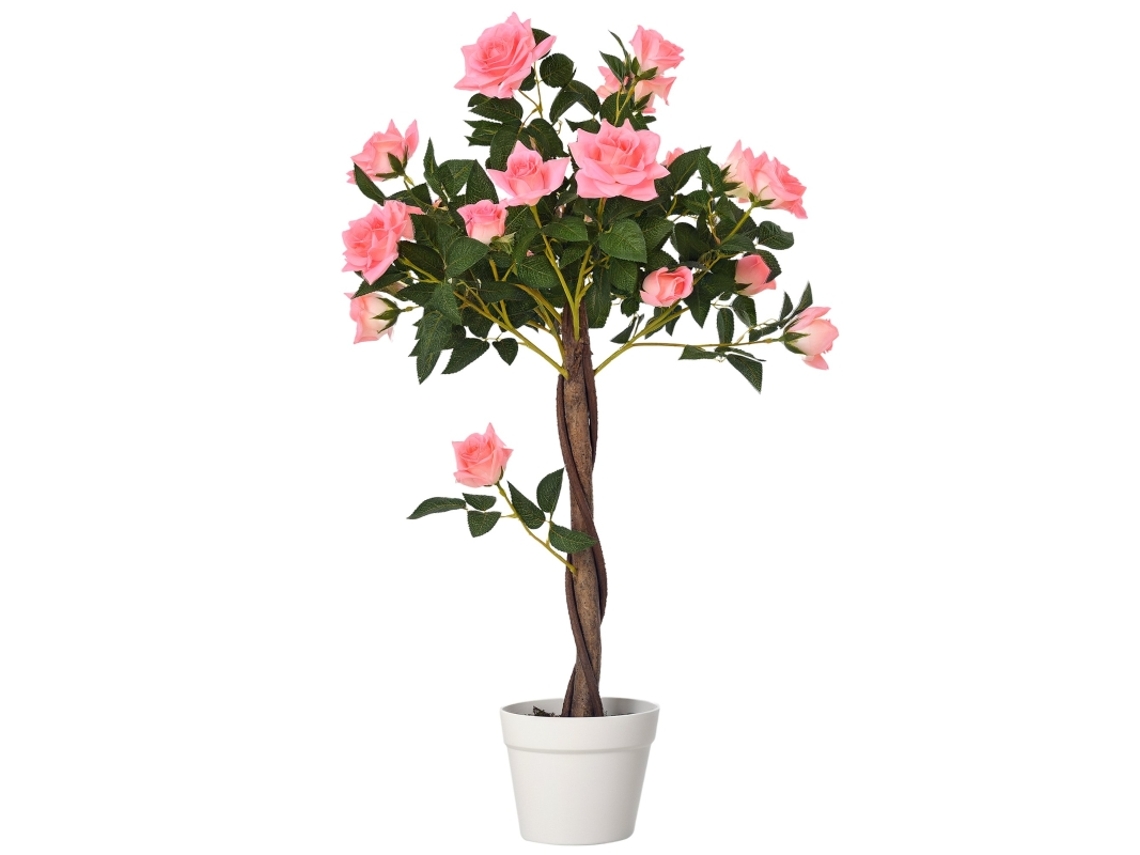 Roseira Artificial 90cm, Vaso, Plástico, Decoração. Cs