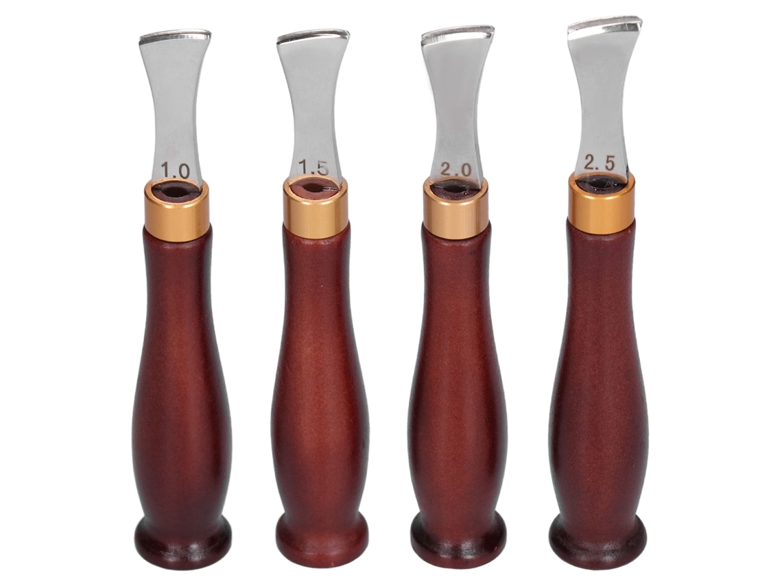 Kit de 4 aparadores de bordas de couro Primerox com cabo de madeira para artesanato DIY