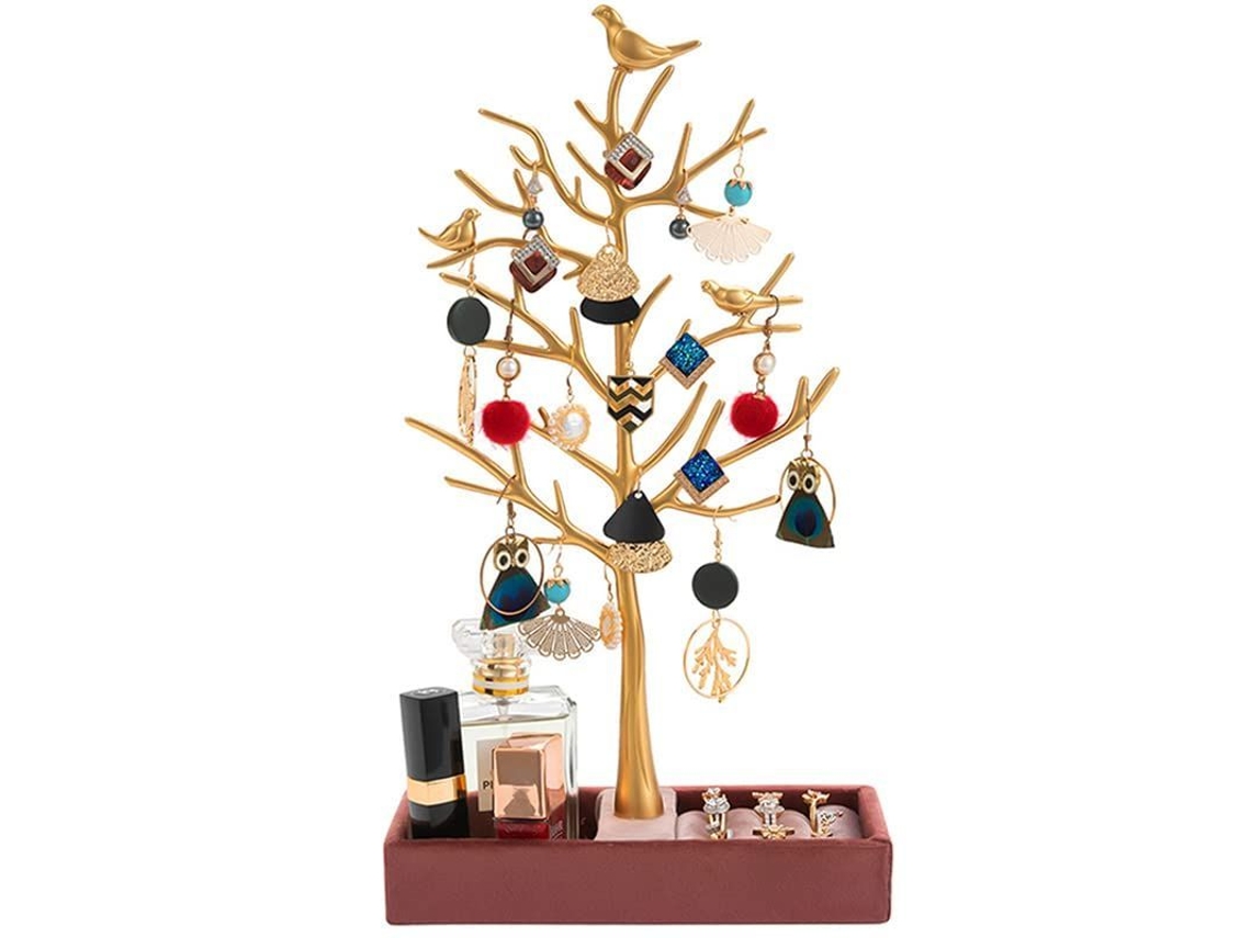 2026-porta Joyas Linjou, Organizador Colgante De Joyería, Torre De Árbol De Pájaros Dorado Para Aretes Y Collares