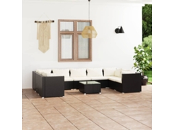 Conjunto 10 Peças Lounge De Jardim C/ Almofadões Vime Pe Preto Dkd Home Decor