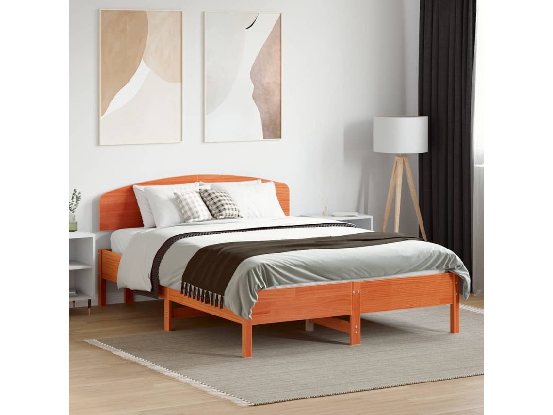 Vidaxl Cama Sem Colchão 135x190 Cm Madeira Pinho Maciça Castanho-mel