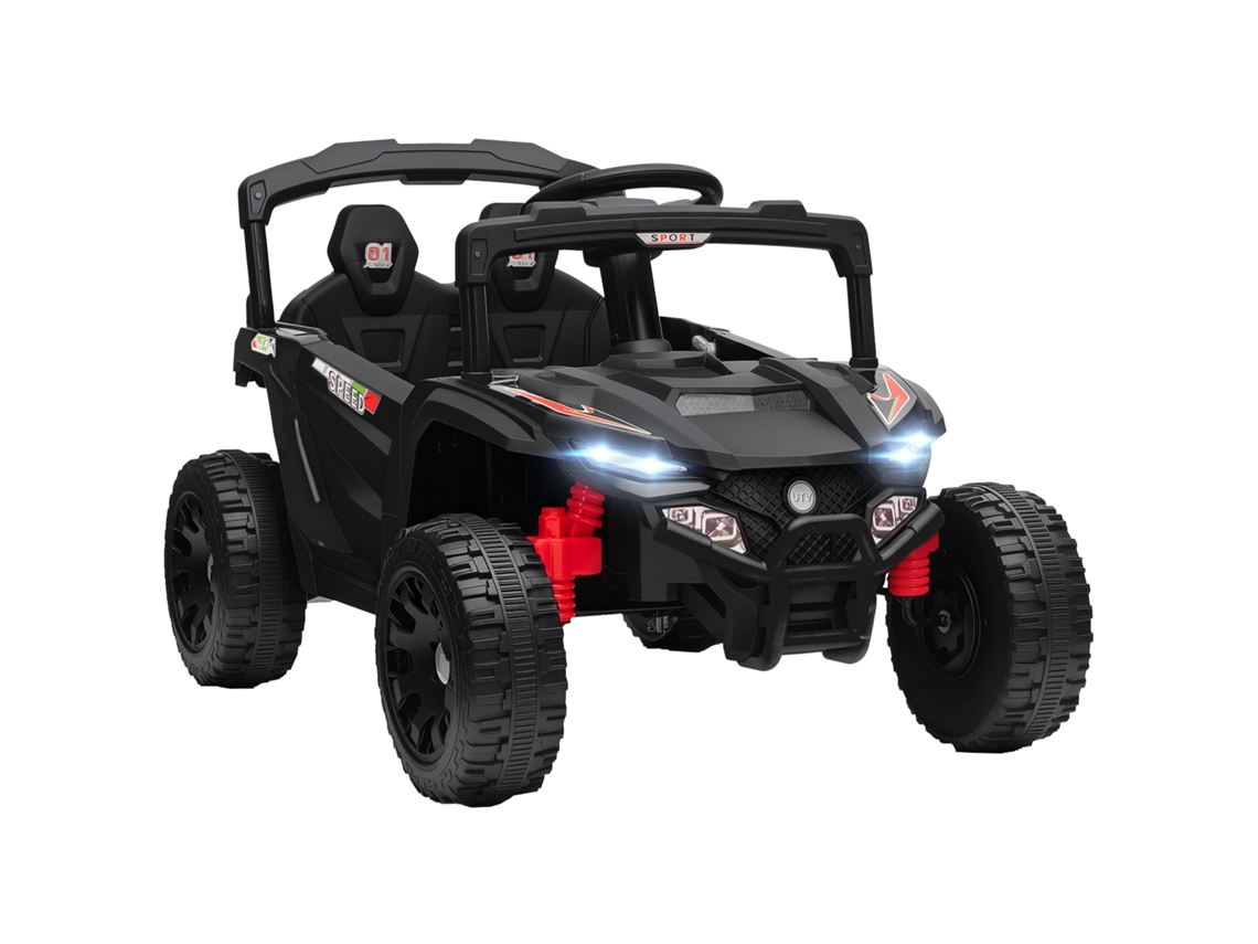 Carro Elétrico para Crianças 12v com 2 Motores Suspensão Traseira Faróis e Música 88x57,5x55,5 Cm Preto Ge