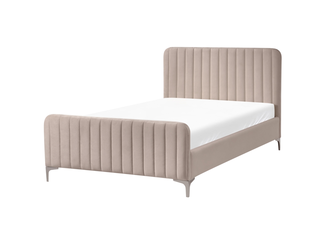 Cama de Casal BELIANI Lunan de Veludo Taupe 120x200
