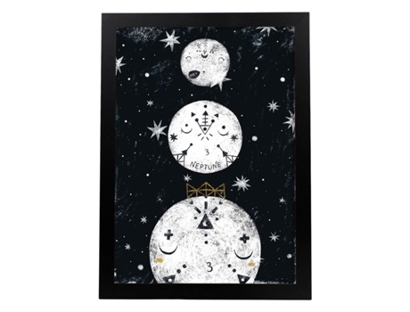 Póster NACNIC Os Três Planetas Nórdicos em Preto e Branco Estilo. Composições Planetárias Infantis Black