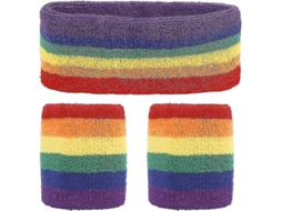 Conjunto De Muñequeras A Rayas Para El Sudor, Incluye Diadema Deportiva Y Muñequera, Diadema Arcoíris Para Hombres Y Mujeres Brilvibera (3 Piezas)