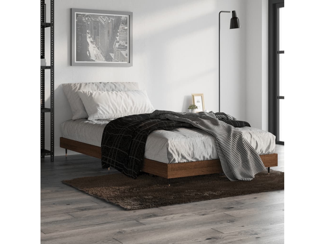 Vidaxl Estrutura Cama S/ Colchão Derivados Madeira Carvalho Castanho