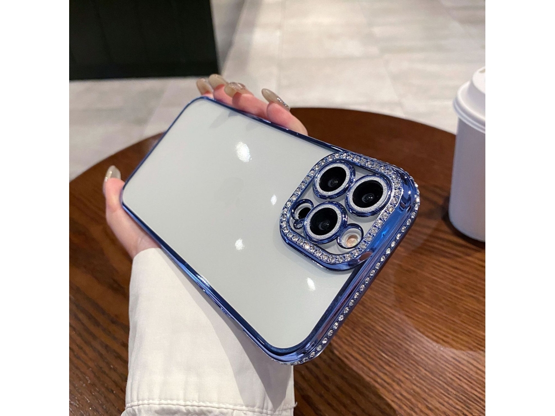 Capa Para Iphone 17 Air Com Borda Diamantada Eletrodepositada azul Pico Distante Silicone Com Borda Diamantada Eletrodepositada E Glitter Gradiente